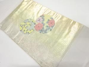 引き箔螺鈿丸紋に花模様織り出し名古屋帯